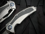 Microtech Matrix Folder Titanium/Carbon Fiber Inlaid Body w/ Blue Titanium Pivot and Hand Rubbed Satin Plain Edge Blade (3.77")