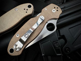 Spyderco Paramilitary 3 Folder Brown Canvas Micarta Scales w/ CPM Cruwear Plain Edge Blade (2.93") C223MPCW