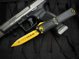 Microtech Gen III Combat Troodon D/E Black Aluminum Body w/ M390MK Yellow Hardware/Full Serrated Blade (3.8") 1142-3YWSK