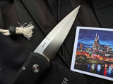 PRE-OWNED Pro-Tech Godson Limited Auto Folder Black Aluminum Body w/ Pearl Button, Satin Hardware, and Satin Plain Edge Blade (3.15") 721-LTD