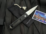PRE-OWNED Pro-Tech Godson Limited Auto Folder Black Aluminum Body w/ Pearl Button, Satin Hardware, and Satin Plain Edge Blade (3.15") 721-LTD