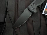 PRE-OWNED Pro-Tech Knives Rockeye Auto Operator Textured Black Aluminum Body w/ Tritium Inlaid Button and DLC Black Plain Edge