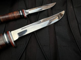 CONSIGNMENT Case Leather Hunter Set Fixed Blades Two Knife Set Leather Handles w/ Polished Plain Edge Blades