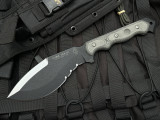 CONSIGNMENT Tops Cuma TAK-RI Fixed Blade Black Linen Micarta Handle w/ Black Dual Edge Blade (7")