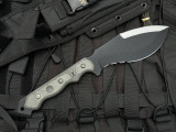 CONSIGNMENT Tops Cuma TAK-RI Fixed Blade Black Linen Micarta Handle w/ Black Dual Edge Blade (7")