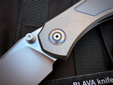 Custom Knife Factory Blava Folder Milled Titanium Body w/ M398 Stonewashed Plain Edge Blade (3.6")