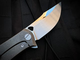 Custom Knife Factory Barm Folder Stonewashed Titanium Body w/ M398 Two Tone Polished/Stonewashed Plain Edge Blade