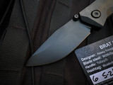 Custom Knife Factory Brat Folder Stonewashed DLC Titanium Body w/ M398 DLC Plain Edge Blade (3.25")