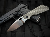 Strider SmF Folder Gunner Grip/Flamed Titanium Body w/ CMP20CV Stonewashed Plain Edge Blade (3.9")