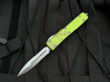 CONSIGNMENT Microtech Ultratech Zombie-Tech D/E Lime Green/Blood Splatter Aluminum Body w/ Stonewashed Partially Serrated Blade (3.4") 122-11Z