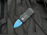 CONSIGNMENT Microtech Exocet Jedi Knight Edition Black Aluminum Body w/ Blue Plain Edge Blade (1.9")  157-1JK