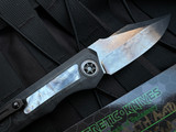PRE-OWNED Heretic Knives Custom Wraith Auto Mother of Pearl Inlaid Black Dunes Carbon Fiber Body/VF Damascus Body w/ Hand Ground VF Damascus Bowie Blade (3.6")