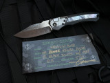 PRE-OWNED Heretic Knives Custom Wraith Auto Mother of Pearl Inlaid Black Dunes Carbon Fiber Body/VF Damascus Body w/ Hand Ground VF Damascus Bowie Blade (3.6")