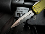Microtech Hera II Mini D/E OD Green Aluminum Body w/ M390MK Stonewashed Plain Edge Blade (2.875") 1702M-10OD