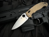 Spyderco Manix 2 XL Brown Canvas Micarta Body w/ CPM Cruwear Plain Edge Blade (3.85") C95MPCW2