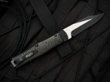 PRE-OWNED Microtech Cobra Auto Folder Lightning Strike Carbon Fiber Scales w/ Two Tone Black Plain Edge Blade (3.75")