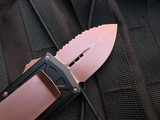CONSIGNMENT Microtech Exocet D/E Black Aluminum Body w/ PVD Rose Gold Hardware and Full Serrated Blade (1.9") 157-3PVDRGS