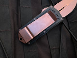 CONSIGNMENT Microtech Exocet D/E Black Aluminum Body w/ PVD Rose Gold Hardware and Full Serrated Blade (1.9") 157-3PVDRGS