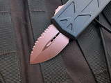 CONSIGNMENT Microtech Exocet D/E Black Aluminum Body w/ PVD Rose Gold Hardware and Full Serrated Blade (1.9") 157-3PVDRGS
