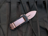CONSIGNMENT Microtech Exocet D/E Black Aluminum Body w/ PVD Rose Gold Hardware and Full Serrated Blade (1.9") 157-3PVDRGS