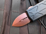 CONSIGNMENT Microtech Exocet D/E Black Aluminum Body w/ PVD Rose Gold Hardware and Plain Edge Blade (1.9") 157-1PVDRGS