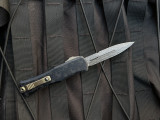 CONSIGNMENT Microtech Hera II Mini Bayonet Signature Series Claw Burst Deep Engraved Black Aluminum Body w/ Damascus Plain Edge Blade (2.875") S/N 030 1701M-16CBS
