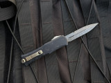 CONSIGNMENT Microtech Hera II Mini Bayonet Signature Series Claw Burst Deep Engraved Black Aluminum Body w/ Damascus Plain Edge Blade (2.875") S/N 053 1701M-16CBS