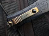 CONSIGNMENT Microtech Hera II Mini Bayonet Signature Series Claw Burst Deep Engraved Black Aluminum Body w/ Damascus Plain Edge Blade (2.875") S/N 115 1701M-16CBS