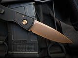 Pro-Tech TR-2 Sterling Silver Shaw Skull Inlaid Textured Black Aluminum Body w/ MOP button and Magancut Rose Gold Plain Edge Blade (3.1") TR-2RGSKULL