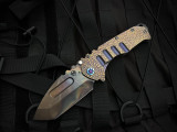 Medford Praetorian T Folder Bronze-Violet "Cobblestone" Sculpted Titanium Body w/ Flamed Titanium Hardware and S45VN Vulcan Tanto Plain Edge Blade (3.75")