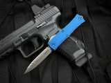 Microtech Hera II Mini D/E Blue Aluminum Body w/ M390MK Apocalyptic Full Serrated Blade (2.875") 1702M-12APBL