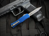 Microtech Hera II Mini D/E Blue Aluminum Body w/ M390MK Apocalyptic Full Serrated Blade (2.875") 1702M-12APBL