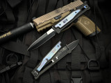 Reate EXO Gravity Knife Heat Anodized Inlaid Black PVD Titanium Body w/ Elmax PVD Double Edge Plain Blade (3.75”)