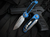 Microtech Gen III LUDT T/E Auto Folder Blue Aluminum Body w/ M390MK Stonewashed Plain Edge Blade (3.5") 1136-10BL