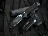 Microtech Gen III LUDT T/E Auto Folder Tactical Black Aluminum Body w/ M390MK Black Full Serrated Blade (3.5") 1136-3T