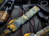 Microtech Combat Troodon D/E Olive Camo Cerakote Aluminum Body and Gold Accents w/ M390MK Olive Camo Plain Edge Blade (3.8") 1142-1OCGS