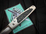Homer Zhu Custom Chen Auto Folder Brass Crushed Carbon Fiber Inlaid Titanium Body w/ 154CM Satin Plain Edge Blade (2.75") S/N 100