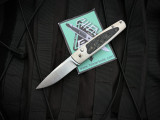 Homer Zhu Custom Chen Auto Folder Brass Crushed Carbon Fiber Inlaid Titanium Body w/ 154CM Satin Plain Edge Blade (2.75") S/N 100