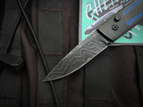RARE PRE-OWNED Homer Zhu Custom Chen Auto Folder Blue Twill Carbon Fiber Inlaid Black Titanium Body w/ Damascus Plain Edge Blade (2.75") S/N 068