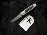 Homer Zhu Custom Chen Auto Folder Unilateral Carbon Fiber Inlaid Titanium Body w/ 154CM Satin Plain Edge Blade (2.75") #09
