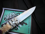 Homer Zhu Custom Chen Auto Folder Ox Bone Inlaid Sculpted Titanium Body w/ 154CM Satin Plain Edge Blade (2.75") #41