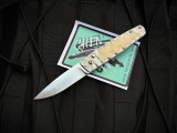Homer Zhu Custom Chen Auto Folder Ox Bone Inlaid Sculpted Titanium Body w/ 154CM Satin Plain Edge Blade (2.75") #41