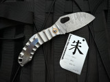 Homer Zhu Custom Hero Lockback Folder Spinal Cord Polished Stonewashed Titanium Body w/ VG-10 Sculpted Stonewashed Plain Edge Blade (3.58") #033