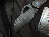 PRE-OWNED Homer Zhu Custom Hero Lockback Folder Black Distressed Titanium Body and Blue Titanium Hardware w/ VG-10 Sculpted Distressed Black Plain Edge Blade (3.58") #091