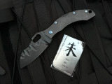 PRE-OWNED Homer Zhu Custom Hero Lockback Folder Black Distressed Titanium Body and Blue Titanium Hardware w/ VG-10 Sculpted Distressed Black Plain Edge Blade (3.58") #091