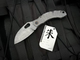 Homer Zhu Custom Hero Lockback Folder Sculpted Stonewashed Titanium Body w/ VG-10 Stonewashed Plain Edge Blade (3.58") #019