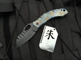 PRE-OWNED Homer Zhu Custom Hero Lockback Folder Spinal Cord "Doppler Radar" Anodized Titanium Body w/ VG-10 Sculpted PVD Plain Edge Blade (3.58") #040