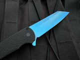 PRE-OWNED Pro-Tech Malibu 2021 NYCKS Edition Textured Black Aluminum Body and Abalone Button w/ CPM-S45VN Sapphire Blue Plain Edge Blade (3.5") #11 of 50