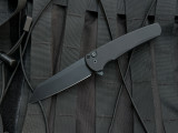 PRE-OWNED Pro-Tech Malibu Operator Edition Black Aluminum Body and Tritium Button w/ 20CV DLC Plain Edge Blade (3.5")