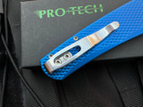 PRE-OWNED Pro-Tech Malibu 2022 Texas Bladeshow Special Textured Blue Aluminum Body w/ CPM20CV Stonewashed Plain Edge Blade (3.25")